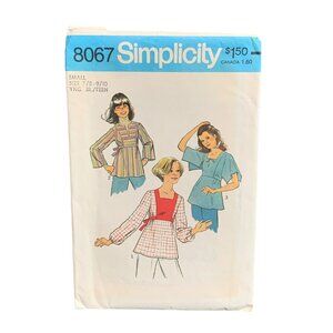 Vintage Simplicity 8067 Sewing Pattern for Young Junior Teen Tops Size S